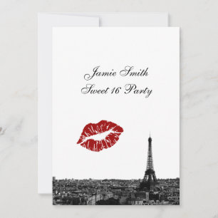 Convites Paris França Skyline Kiss #1 BW Sweet 16 V