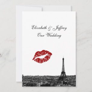 Convites Paris França Skyline Kiss #1 BW V Casamento