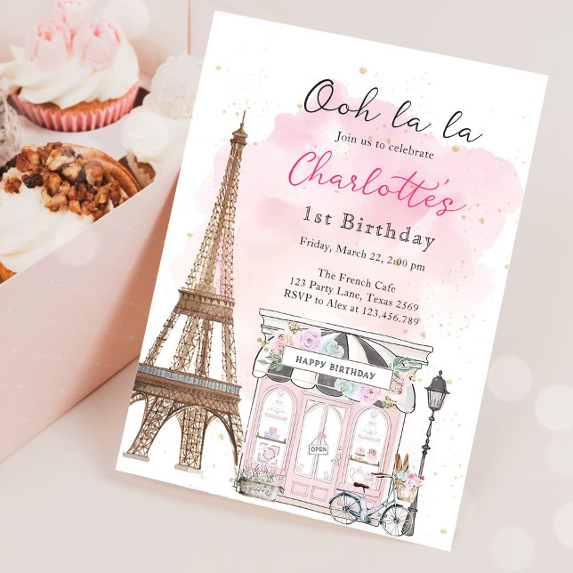 Convites Paris Francesa Parisiense Café Festa de Chá Menina (Criador carregado)