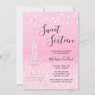Convites Paris Luzes Brilho Rosa Doce 16
