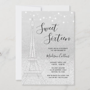 Convites Paris Luzes Glitter Prata Doce 16