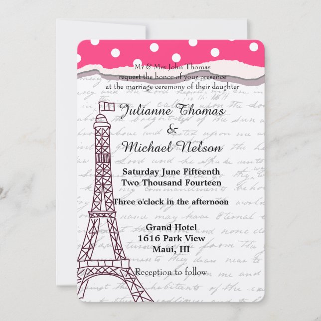 Convites Paris Romance Wedding (Frente)