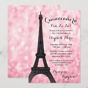 Convites Paris Rosa Bokeh Glitter Luzes Quinceañera