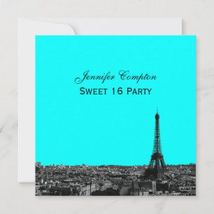 Convites Paris Skyline Etched DIY BG Cor SQ Sweet 16 em Por