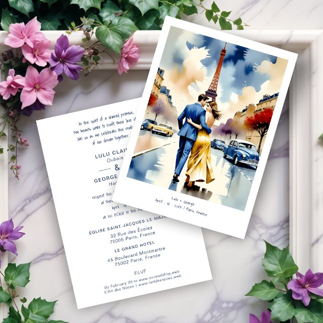 Convites Paris Tour Eiffel Colorful Cityscape Wedding (Paris Tour Eiffel Colorful Cityscape Wedding Couple Illustration Invitations Cards. )