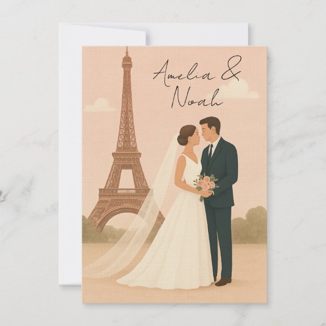 Convites Paris Wedding Invitation | Elegant Eiffel Tower  (Frente)