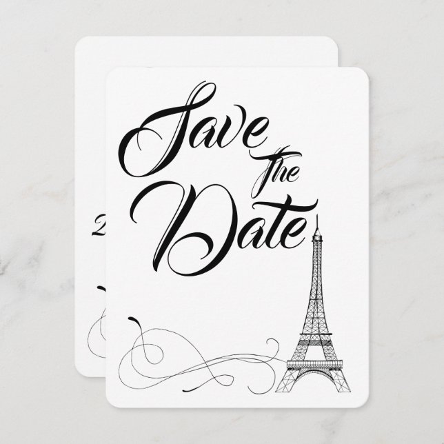 Convites Parisian Doodles Casamento Save The Date (Frente/Verso)