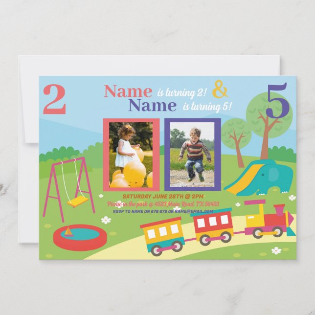 Convites Park Aniversário de criança Girls Boys Any Agence  (Frente)