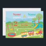 Convites Park Birthday Kids Meninas Meninos Qualquer Festa<br><div class="desc">Park Aniversário de criança Girls Boys Any Age Joint Party,  perfeito para duas crianças compartilhando uma festa de aniversário. Simplesmente mude o texto para se adequar ao seu partido. Impressão traseiro incluído.</div>