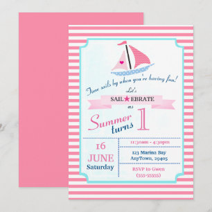 Convites Parppy Nautical Pink Sail Fora de Aniversário par