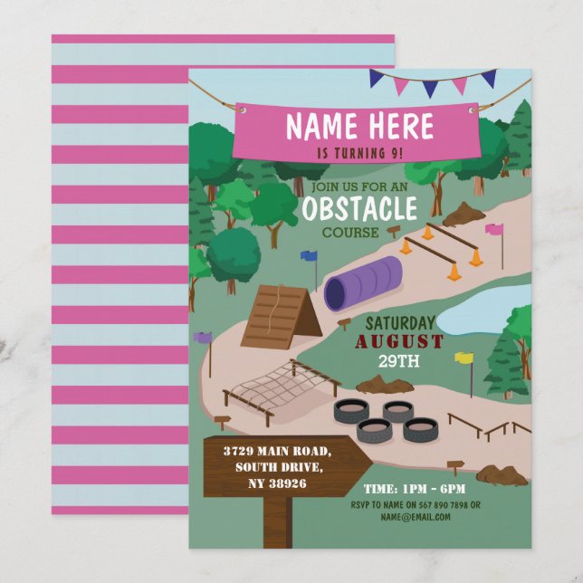 Convites Parque de Aventura de Festa de aniversário do Obst (Frente/Verso)