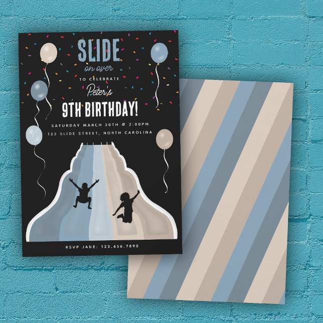 Convites Parque de Diversões com Escorregador Indoor Festa  (Indoor Slide Park Playground Boys Birthday Party Invitation)
