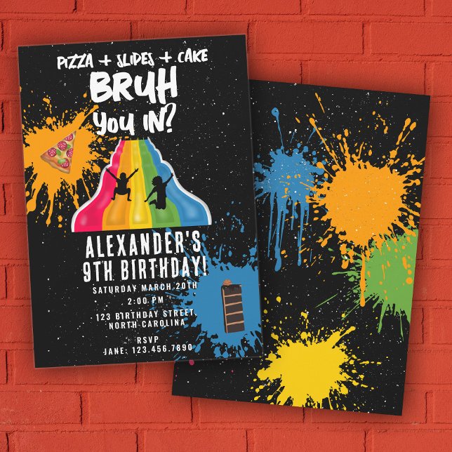 Convites Parque de Diversões com Esgotão de Aniversário do  (Bruh Boy's Birthday Indoor Slide Park Playground Invitation)