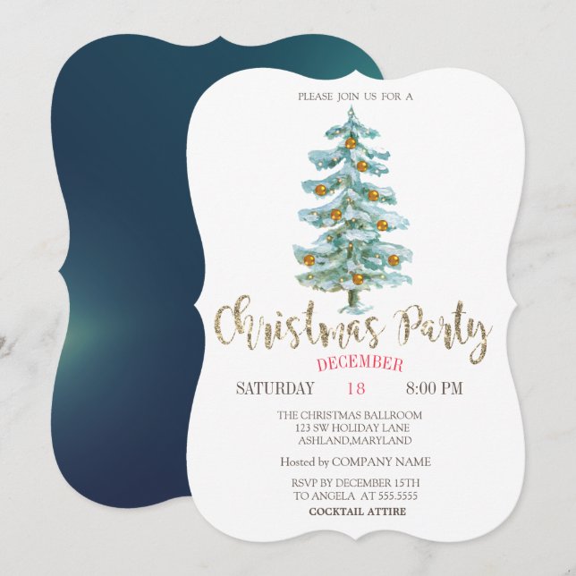 Convites Parte da Empresa de Natal Árvore de Pinheiro com E (Frente/Verso)