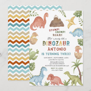 Convites Parte de aniversário ruar do Dinossaur Watercolor