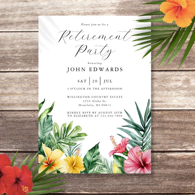 Convites Parte de Aposentação das Flores Tropicais de Aquar (Watercolor Tropical Flowers Retirement Party Invitation)