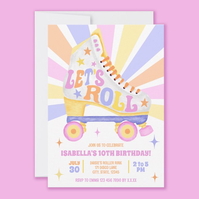 Convites Parte de Rastreamento do Cilindro Retro (Let's Roll on into the party with these bright and fun roller skate  invitations.)