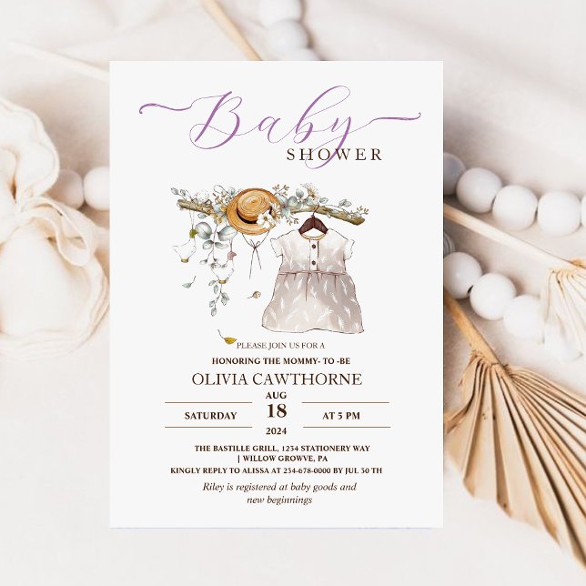 Convites Parte do Chá de fraldas do Script de Vestido de Cá (Criador carregado)