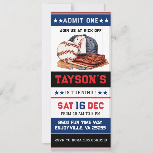 Convites Parte do primeiro aniversario de Tíquete de Baseba (Frente)