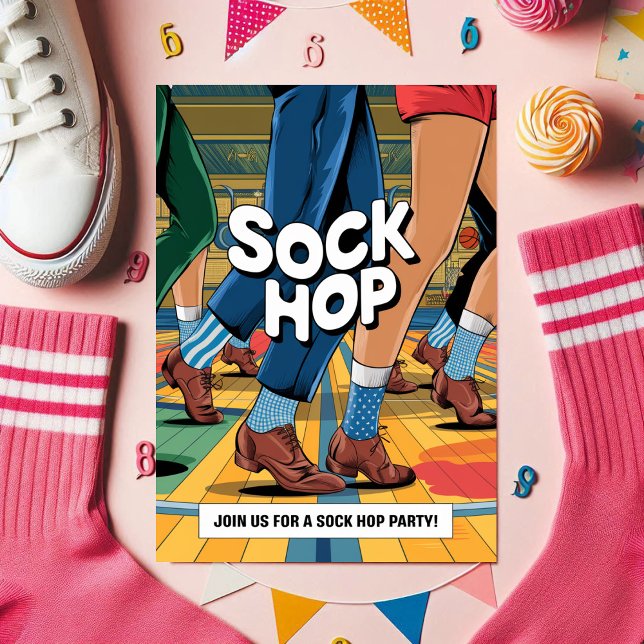 Convites Parte do Salto de Choque Retroativo (Retro Sock Hop Party Invitation)