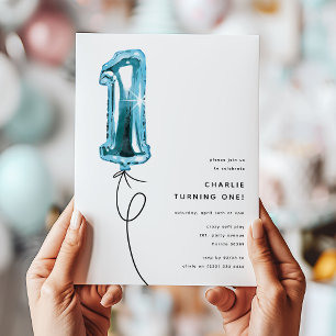 Convites Parte primeiro aniversario de um balão azul mínimo