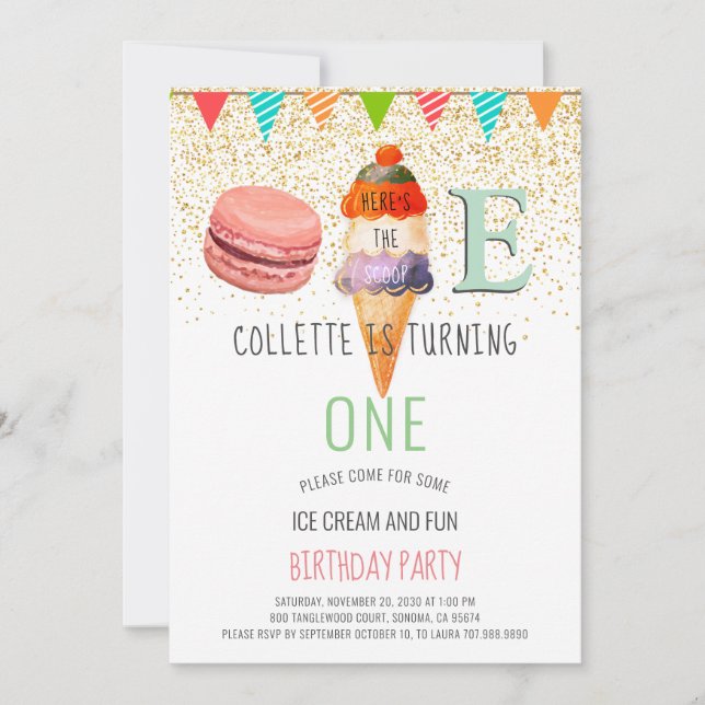 Convites Parte primeiro aniversario sorvete (Frente)