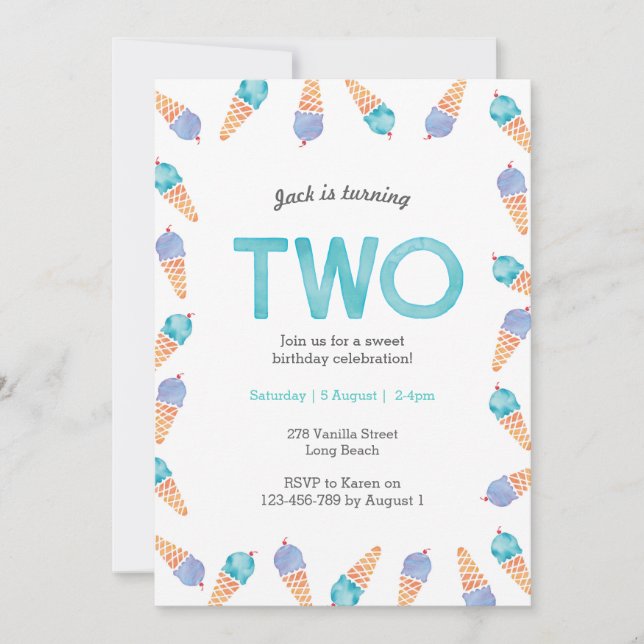 Convites Parte segundo aniversário | SORVETE (Frente)