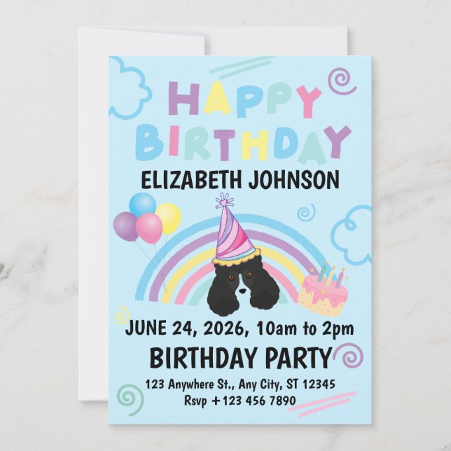 Convites Parti Poodle Birthday Party Invitation Blue (Frente)
