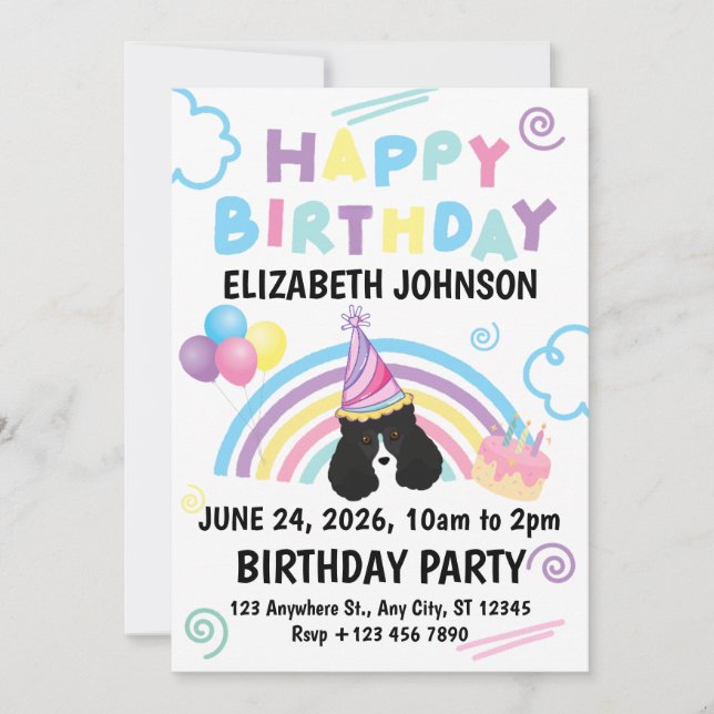 Convites Parti Poodle Birthday Party Invitation White (Frente)