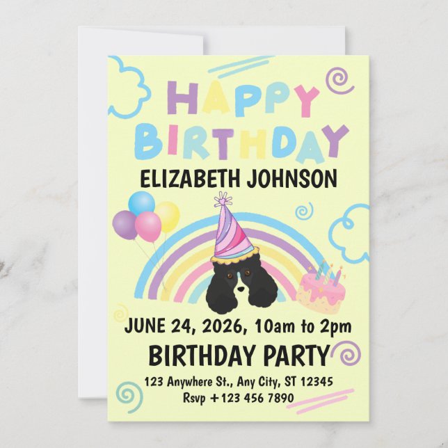 Convites Parti Poodle Birthday Party Invitation Yellow (Frente)