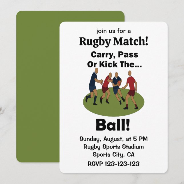 Convites Partida de Rugby Carregar Passar Ou Chutar A Bola  (Frente/Verso)