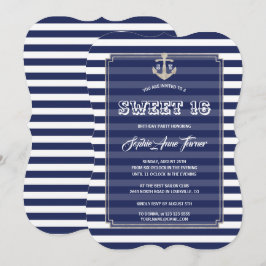 Convites Partido 16 Doce Marinho Náutico Stripes Silver Swe