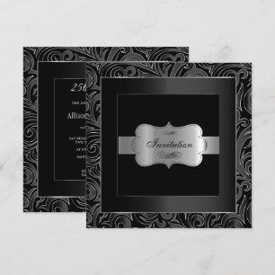 Convites Partido Abstrato Black & Silver  Aniversário