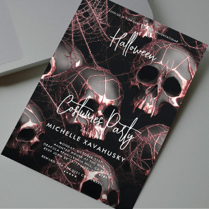 Convites Partido Adulto Halloween Rosegold Skull Modern