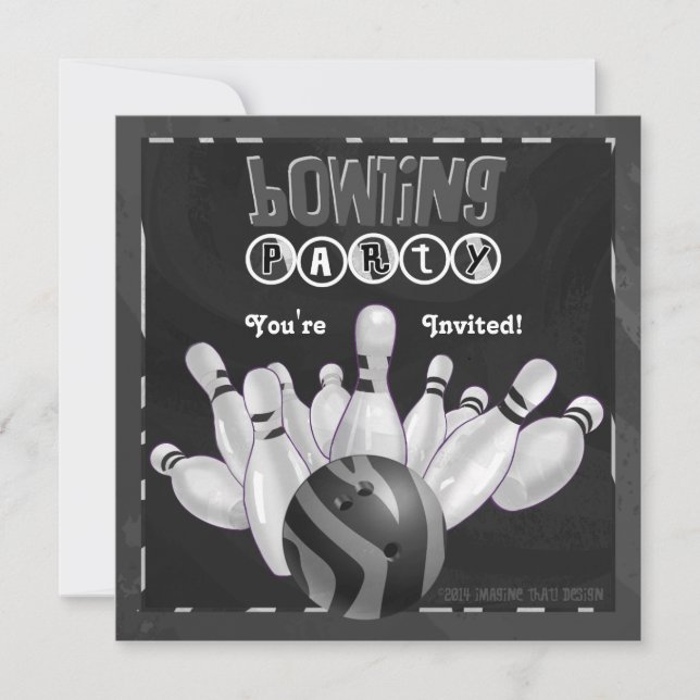 Convites Partido animal da boliche do impressão preto e (Frente)