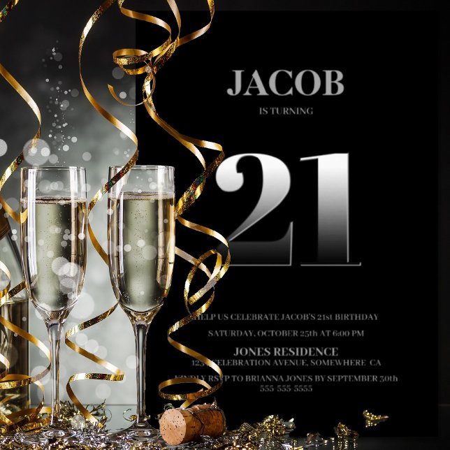 Convites Partido aniversário de 21 anos de Negra e Prata Mi (Criador carregado)