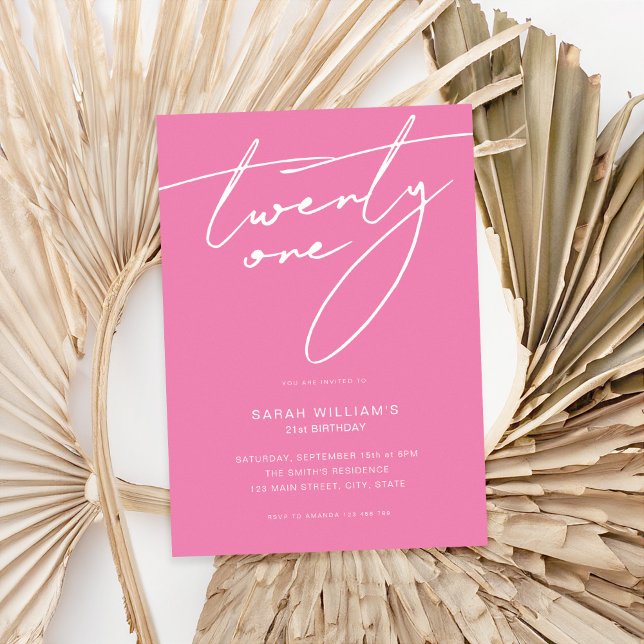 Convites Partido aniversário de 21 anos Rosa de Script Eleg (Criador carregado)