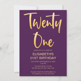 Convites Partido aniversário de 21 anos Simples Roxo Elegan