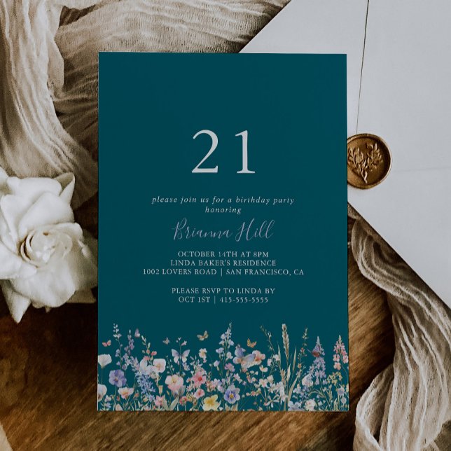 Convites Partido aniversário de 21 anos Verde de Flor Selva (Criador carregado)