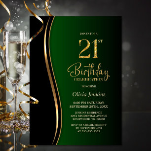 Convites Partido aniversário de 21 anos Verde Dourado Negro