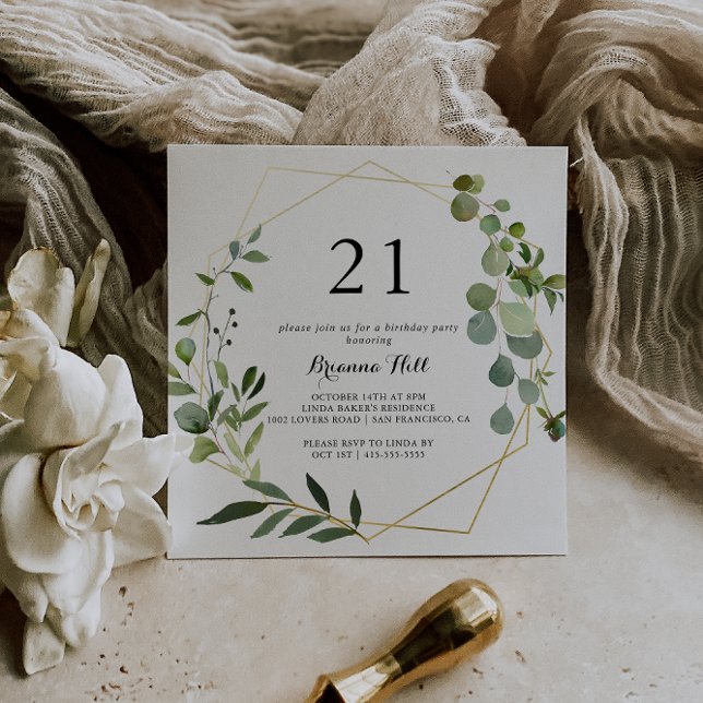 Convites Partido aniversário de 21 anos Verde Tropical Dour (Criador carregado)