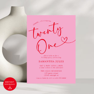 Convites Partido aniversário de 21 anos Vermelho Rosa Moder