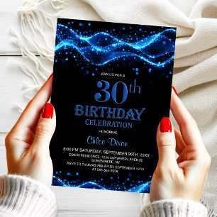 Convites Partido aniversário de 30 anos Azul e Preto Modern