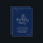 Convites Partido aniversário de 30 anos Azul Moderno Marinh<br><div class="desc">Vamos comemora seu dia especial com este convite de festas de prata na moda. Este design apresenta a tipografia de prata-chic "aniversário de 30 anos Party" com gráficos brilhantes. A cor de fundo está definida como marinho azul, mas sinta-se livre para mudá-la para corresponder ao seu tema de festa. Mais...</div>