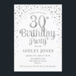Convites Partido aniversário de 30 anos - Branco e Prateado<br><div class="desc">Convite de festas aniversário de 30 anos. Design elegante em branco e prata brilhante fraca. Possui fonte de script na moda e confetti. Envie-me uma mensagem se precisar de idade personalizada.</div>