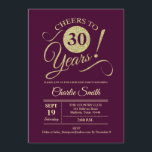 Convites Partido aniversário de 30 anos - Burgundy Dourado<br><div class="desc">aniversário de 30 anos Convite de festas em burgundy com padrão de ouro falso brilhante. Apresenta a fonte do script de tipografia de tendência. Simples design moderno,  perfeito para uma festa elegante. Até 30 anos! Pode ser personalizado em qualquer idade! Envie-me uma mensagem se precisar de mais personalização.</div>