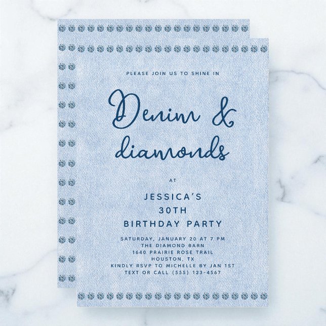 Convites Partido aniversário de 30 anos de Denim Ocidental  (Western Denim and Diamonds 30th Birthday Party Invitation)