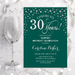 Convites Partido aniversário de 30 anos de Surpresa - Prata<br><div class="desc">Convite de festas de aniversário de 30 anos surpresa. Design elegante em verde esmeralda e prata brilhante falso. Apresenta a fonte do script e os diamantes confetti. Saúde para 30 anos! Envie-me uma mensagem se precisar de mais personalização.</div>