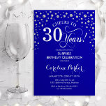 Convites Partido aniversário de 30 anos de Surpresa - Royal<br><div class="desc">Convite de festas de aniversário de 30 anos surpresa. Design elegante em azul real e prata brilhante falso. Apresenta a fonte do script e os diamantes confetti. Saúde para 30 anos! Envie-me uma mensagem se precisar de mais personalização.</div>