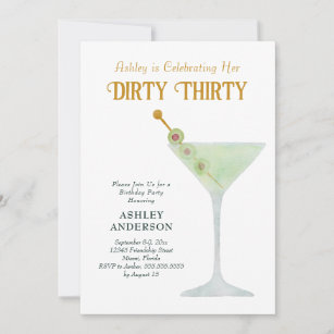 Convites Partido aniversário de 30 anos Dirty Martini, Trin